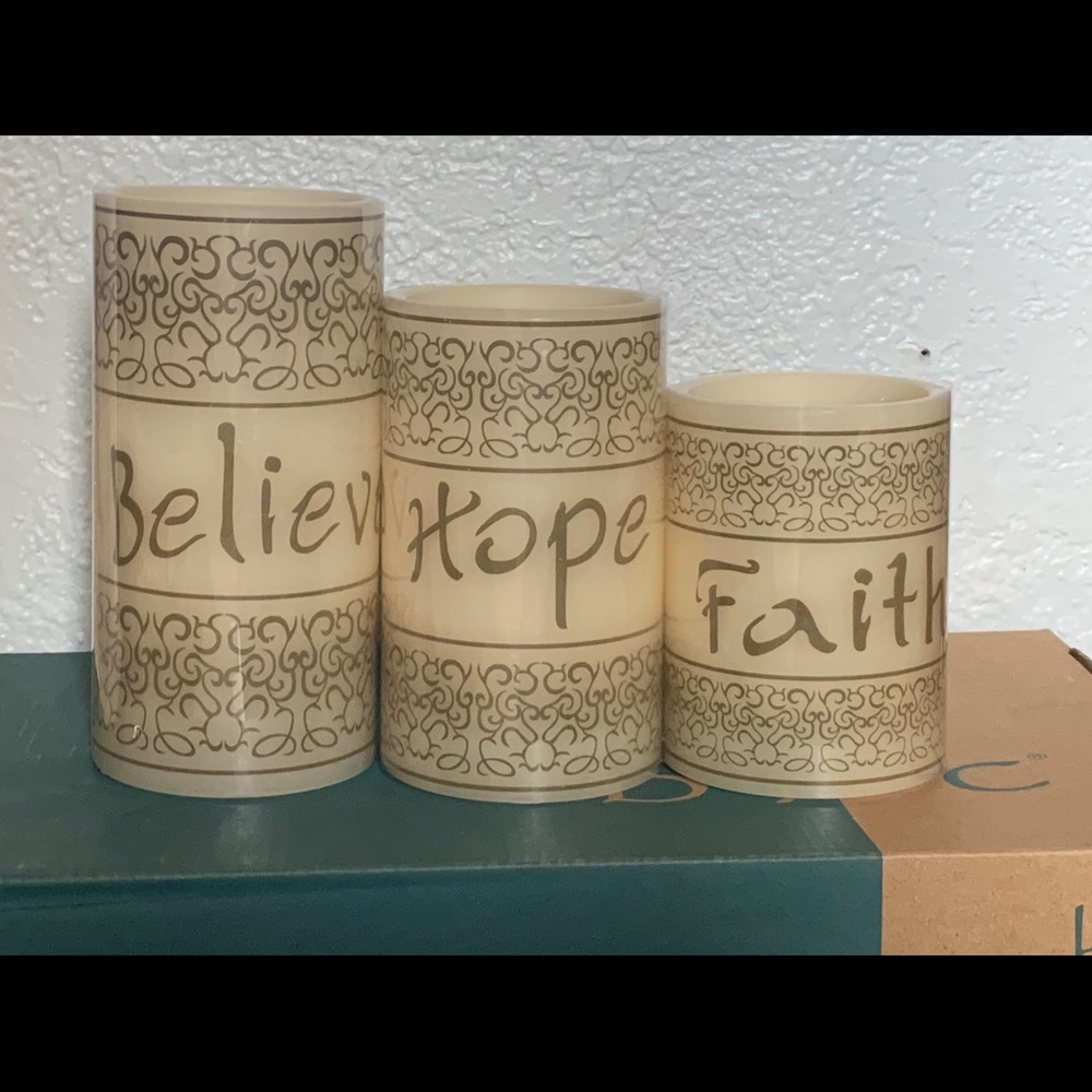 “Believe, Hope, Faith” flameless candles